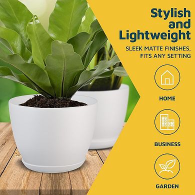 Plant Pots with Drainage Saucers Stackable Indoor Outdoor Planters Durable Weatherproof Pack of 5