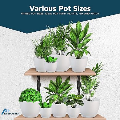 Plant Pots with Drainage Saucers Stackable Indoor Outdoor Planters Durable Weatherproof Pack of 5