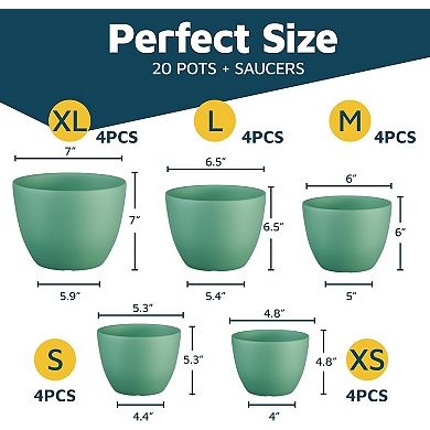 Plant Pots with Drainage Saucers Stackable Indoor Outdoor Planters Durable Weatherproof Pack of 20