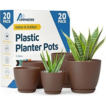Plant Pots with Drainage Saucers Stackable Indoor Outdoor Planters Durable Weatherproof Pack of 20