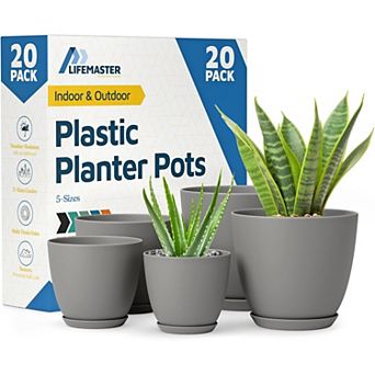 Plant Pots with Drainage Saucers Stackable Indoor Outdoor Planters Durable Weatherproof Pack of 20