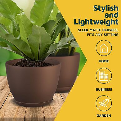 Plant Pots with Drainage Saucers Stackable Indoor Outdoor Planters Durable Weatherproof Pack of 10