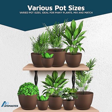 Plant Pots with Drainage Saucers Stackable Indoor Outdoor Planters Durable Weatherproof Pack of 10
