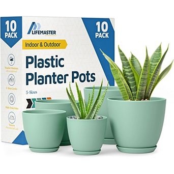 Plant Pots with Drainage Saucers Stackable Indoor Outdoor Planters Durable Weatherproof Pack of 10