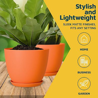 Plant Pots with Drainage & Saucers Stackable Indoor Outdoor Planters Durable Weatherproof Set of 20