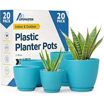Plant Pots with Drainage & Saucers Stackable Indoor Outdoor Planters Durable Weatherproof Set of 20