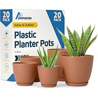 Plant Pots with Drainage & Saucers Stackable Indoor Outdoor Planters Durable Weatherproof Set of 20
