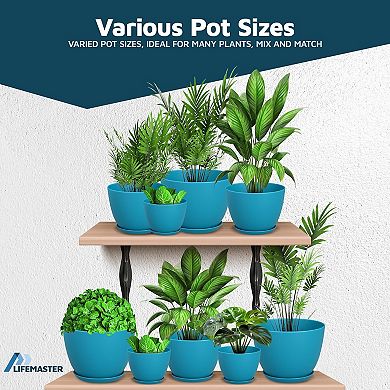 Plant Pots with Drainage & Saucers Stackable Indoor Outdoor Planters Durable Weatherproof Set of 15