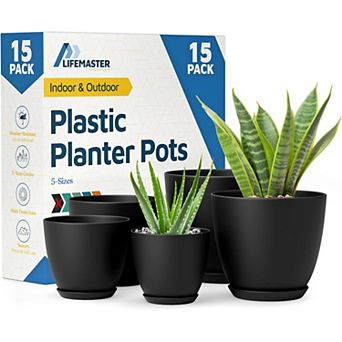Plant Pots with Drainage & Saucers Stackable Indoor Outdoor Planters Durable Weatherproof Set of 15