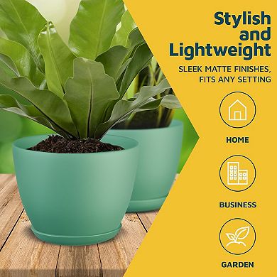 Plant Pots with Drainage Saucers Stackable Indoor Outdoor Planters Durable Weatherproof Pack of 15