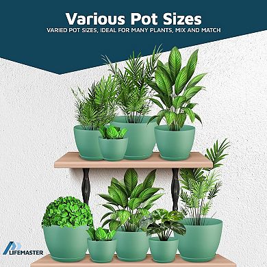 Plant Pots with Drainage Saucers Stackable Indoor Outdoor Planters Durable Weatherproof Pack of 15