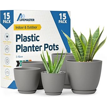 Plant Pots with Drainage Saucers Stackable Indoor Outdoor Planters Durable Weatherproof Pack of 15