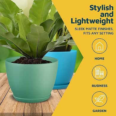 Plant Pots with Drainage & Saucers Stackable Indoor Outdoor Planters Durable Weatherproof Set of 10