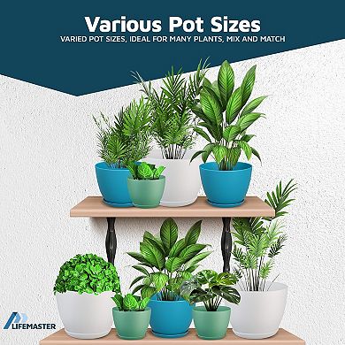 Plant Pots with Drainage & Saucers Stackable Indoor Outdoor Planters Durable Weatherproof Set of 10