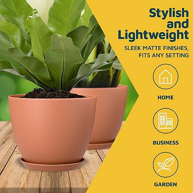 Plant Pots with Drainage & Saucers Stackable Indoor Outdoor Planters Durable Weatherproof Set of 5