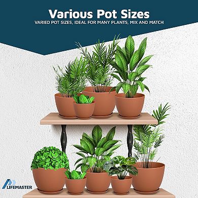 Plant Pots with Drainage & Saucers Stackable Indoor Outdoor Planters Durable Weatherproof Set of 5