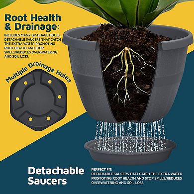 10" Whiskey Barrel Planters Durable Plastic Pots with Drain Holes & Saucer, Pack of 10