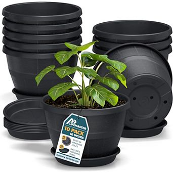 10" Whiskey Barrel Planters Durable Plastic Pots with Drain Holes & Saucer, Pack of 10