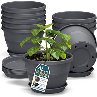 10" Whiskey Barrel Planters Durable Plastic Pots with Drain Holes & Saucer, Pack of 10