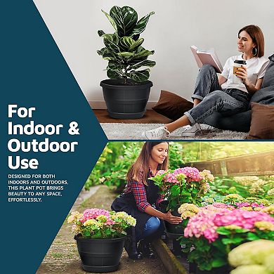 10" Whiskey Barrel Planters Durable Plastic Pots with Drain Holes & Saucer, Pack of 20