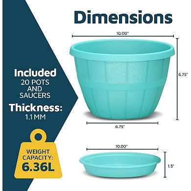 10" Whiskey Barrel Planters Durable Plastic Pots with Drain Holes & Saucer, Pack of 20