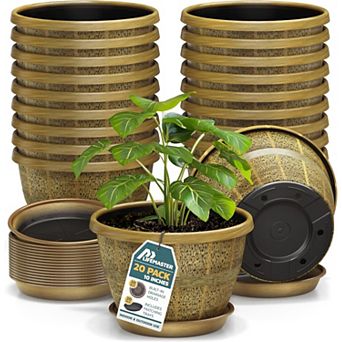 10" Whiskey Barrel Planters Durable Plastic Pots with Drain Holes & Saucer, Pack of 20