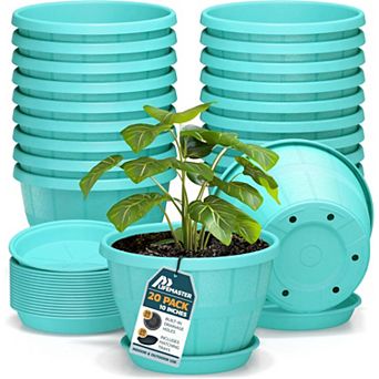 10" Whiskey Barrel Planters Durable Plastic Pots with Drain Holes & Saucer, Pack of 20