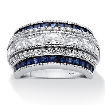 PalmBeach Jewelry 6.48 ct w. Cubic Zirconia and Simulated Sapphire Platinum-plated Silver Ring