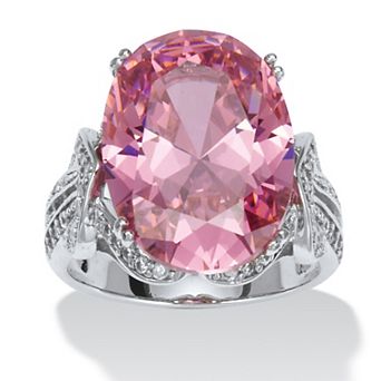 PalmBeach Jewelry 13.24 TCW Simulated Pink Tourmaline Cubic Zirconia Platinum-Plated Cocktail Ring