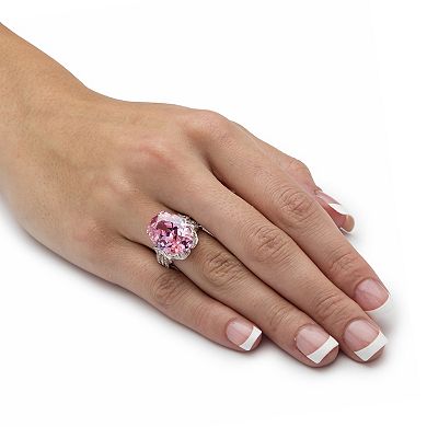 PalmBeach Jewelry 13.24 TCW Simulated Pink Tourmaline Cubic Zirconia Platinum-Plated Cocktail Ring