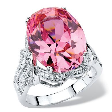 PalmBeach Jewelry 13.24 TCW Simulated Pink Tourmaline Cubic Zirconia Platinum-Plated Cocktail Ring
