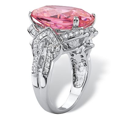 PalmBeach Jewelry 13.24 TCW Simulated Pink Tourmaline Cubic Zirconia Platinum-Plated Cocktail Ring