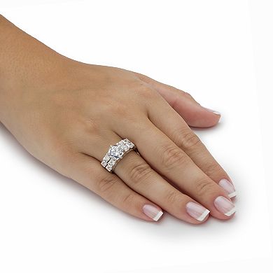 PalmBeach Jewelry 3 TCW Cubic Zirconia Platinum-plated Silver 2-Piece Bridal Wedding Ring Set