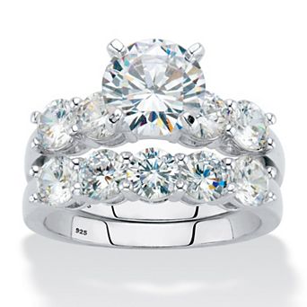 PalmBeach Jewelry 4.25 ct w. Round Cubic Zirconia Platinum-plated Silver 2 pc Bridal Ring Set