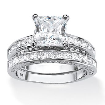 PalmBeach Jewelry 3.38 TCW CZ Two-Piece Bridal Set in Platinum-plated Sterling Silver