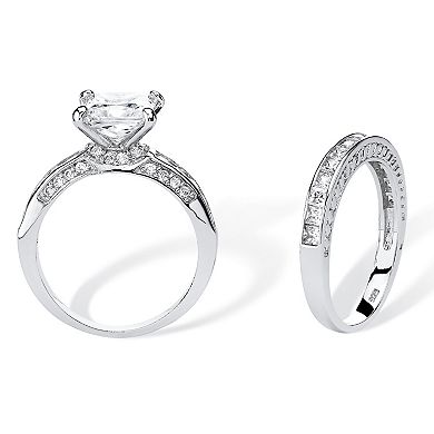 PalmBeach Jewelry 3.38 TCW CZ Two-Piece Bridal Set in Platinum-plated Sterling Silver