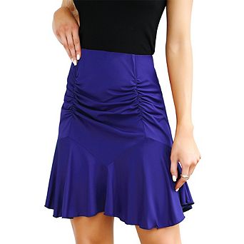 Women's Ruffle Hem Skirt Pull-On Midi Elastic Waist Skirt