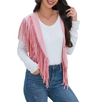 Women's Fringe Vest 70s western Hippie Faux Suede Sleeveless Costume Fringe Waistcoat