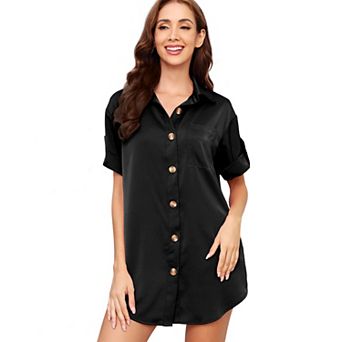 Women's Summer Short Sleeve Button Shirt Short Dress Casual Sleepwear Nightgown Pajamas mini Dress