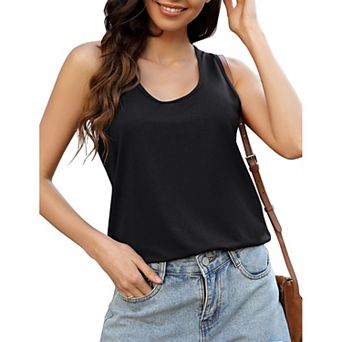 Womens Summer Scoop Neck Sleeveless Casual Tank Top Flowy Loose Fit U Neck Tops Basic Shirts Blouse