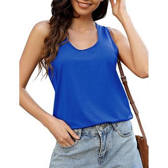 Womens Summer Scoop Neck Sleeveless Casual Tank Top Flowy Loose Fit U Neck Tops Basic Shirts Blouse