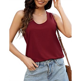 Womens Summer Scoop Neck Sleeveless Casual Tank Top Flowy Loose Fit U Neck Tops Basic Shirts Blouse