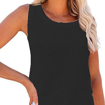 Women's Ribbed Knit Tank Top Crew Neck Soft Sleeveless Cami