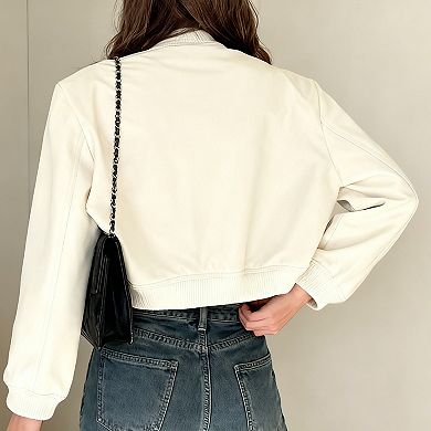 Women's Stand Collar Long Sleeve Fashion Button Open Front Jacket Cropped Coat