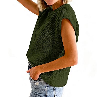 Women's Sleeveless Knit Vest Round Neck Comfy Loose Fit Pullover Tank Top