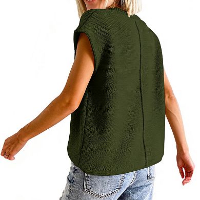 Women's Sleeveless Knit Vest Round Neck Comfy Loose Fit Pullover Tank Top