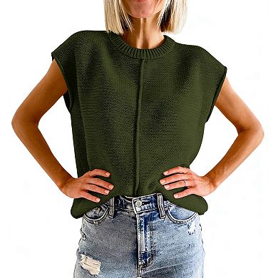 Women's Sleeveless Knit Vest Round Neck Comfy Loose Fit Pullover Tank Top
