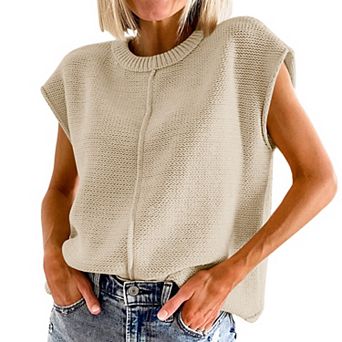 Women's Sleeveless Knit Vest Round Neck Comfy Loose Fit Pullover Tank Top