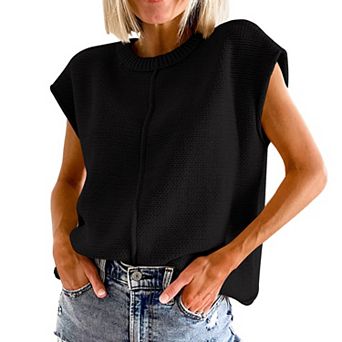 Women's Sleeveless Knit Vest Round Neck Comfy Loose Fit Pullover Tank Top