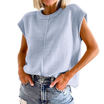 Women's Sleeveless Knit Vest Round Neck Comfy Loose Fit Pullover Tank Top